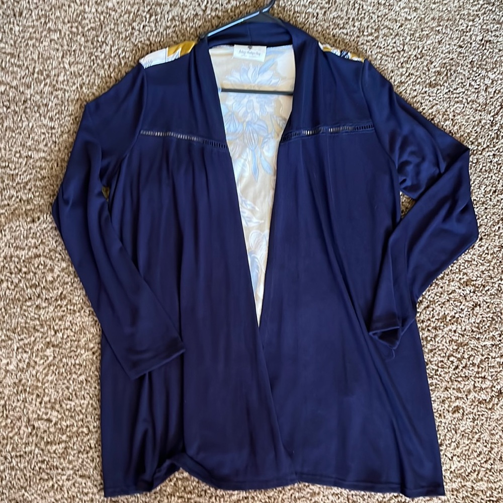 Dark Blue with mustard floral on back.